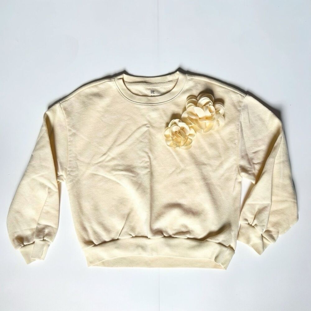 GAP Kids Girls XL 12 Butter Yellow 3D Floral Rosette Sweatshirt Pullover